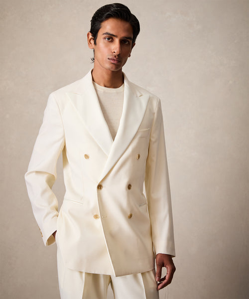 Italian Wool Double-Breasted Tuxedo in Ivory